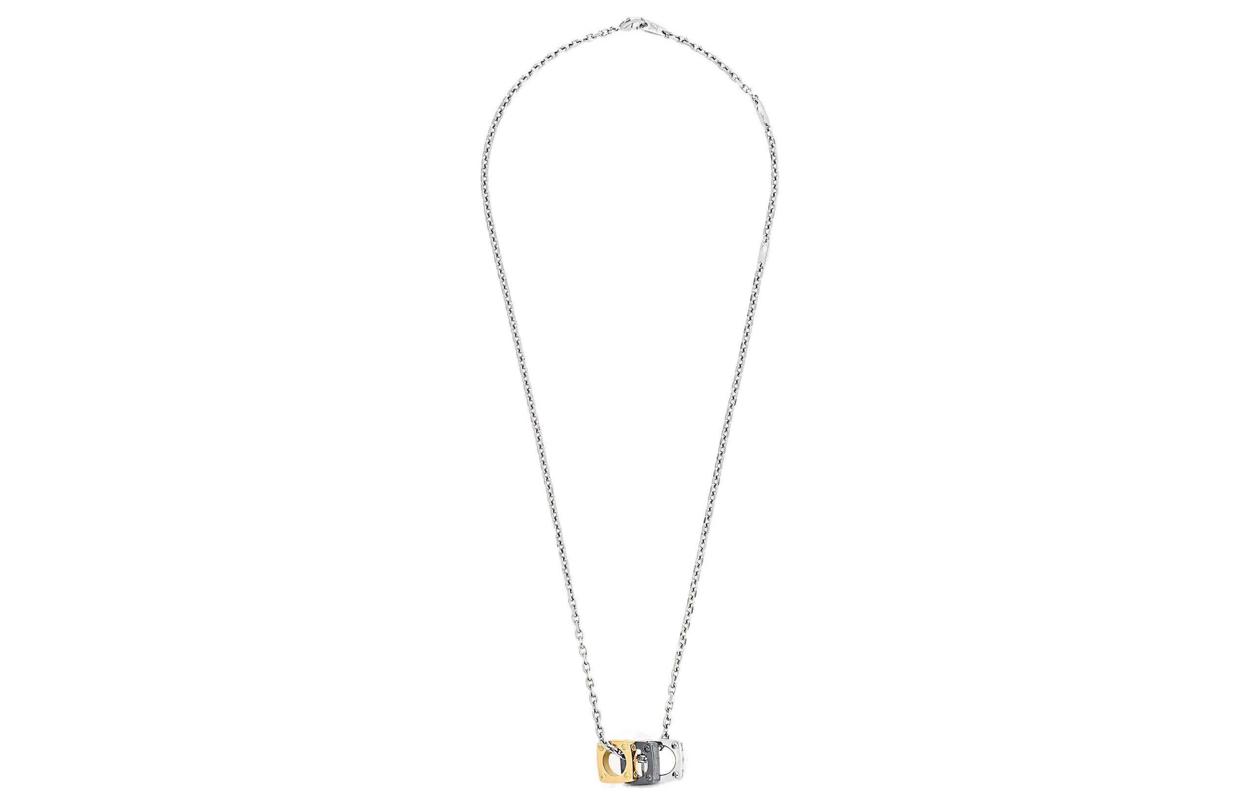 LOUIS VUITTON Monogram Bold Silver Metal Necklace Unisex Couple Design M00675 圖 4