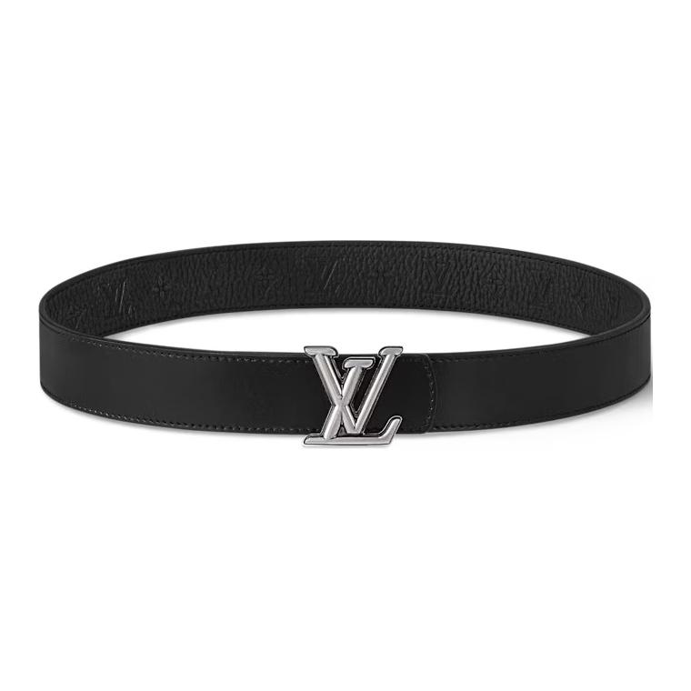 LOUIS VUITTON Monogram Buckle Leather Belt Unisex Black 3CM Width m8854