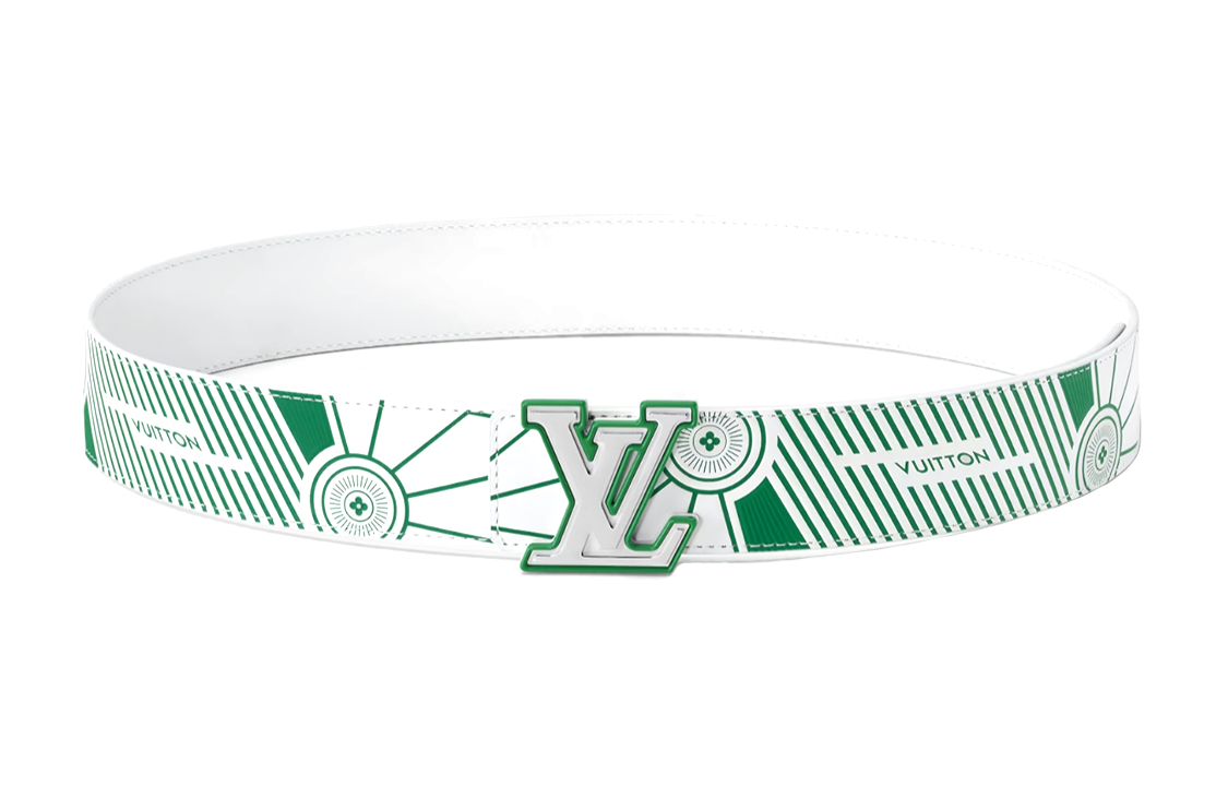 Louis Vuitton Monogram Buckle Leather Belt White/Green Unisex 4cm Width m8392t