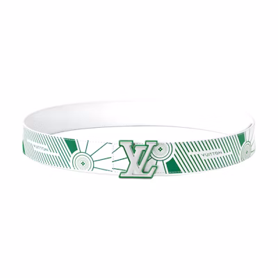 Louis Vuitton Monogram Buckle Leather Belt White/Green Unisex 4cm Width m8392t