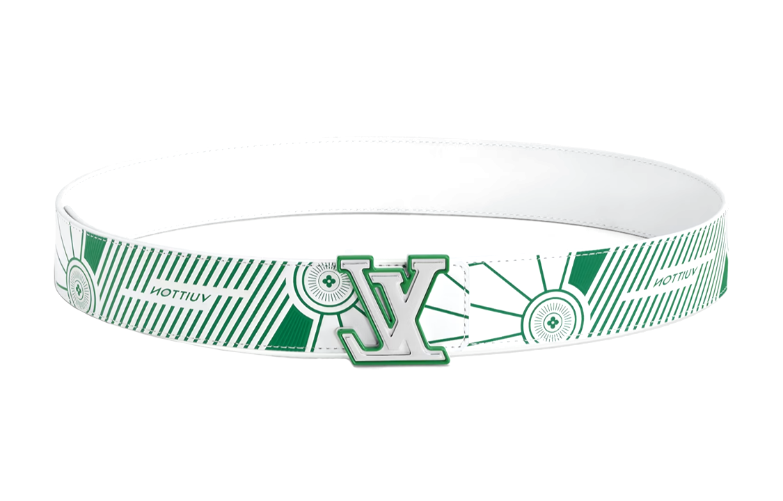 Louis Vuitton Monogram Buckle Leather Belt White/Green Unisex 4cm Width m8392t 圖 3