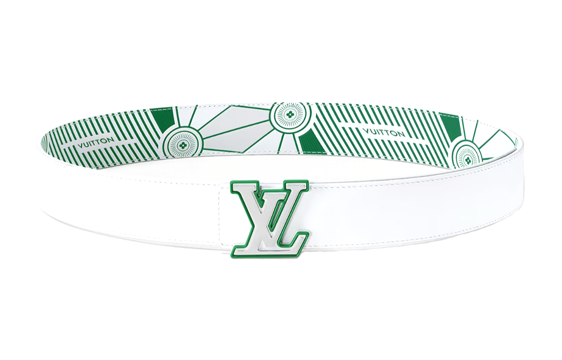 Louis Vuitton Monogram Buckle Leather Belt White/Green Unisex 4cm Width m8392t 圖 4