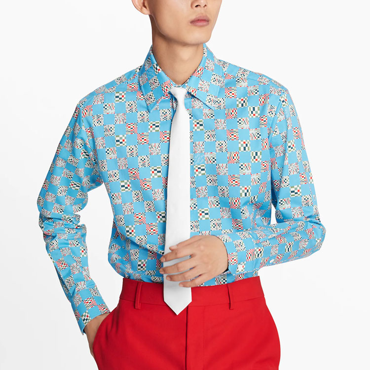 Shop Kemeja Louis Vuitton Monogram Lengan Panjang Biru Muda 1A8PC2