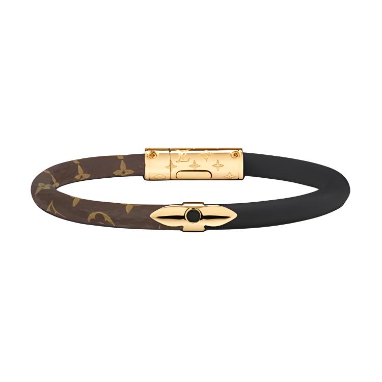 LOUIS VUITTON Monogram Calfskin Bracelet Black/Gold Unisex Couple Design M6431E
