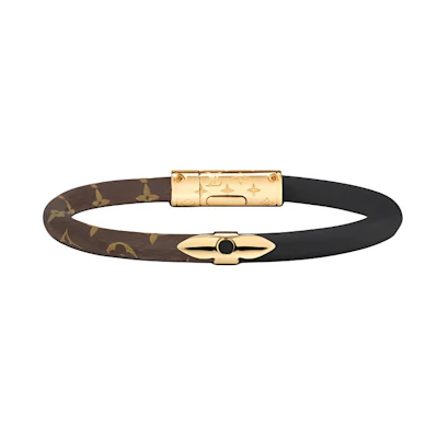 LOUIS VUITTON Monogram Calfskin Bracelet Black/Gold Unisex Couple Design M6431E