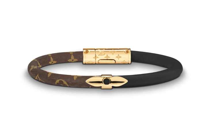 LOUIS VUITTON Monogram Calfskin Bracelet Black/Gold Unisex Couple Design M6431E 圖 2
