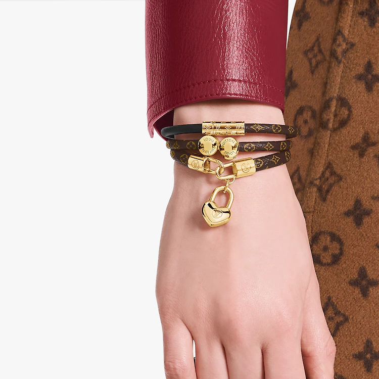 LOUIS VUITTON Monogram Calfskin Bracelet Black/Gold Unisex Couple Design M6431E 圖 4