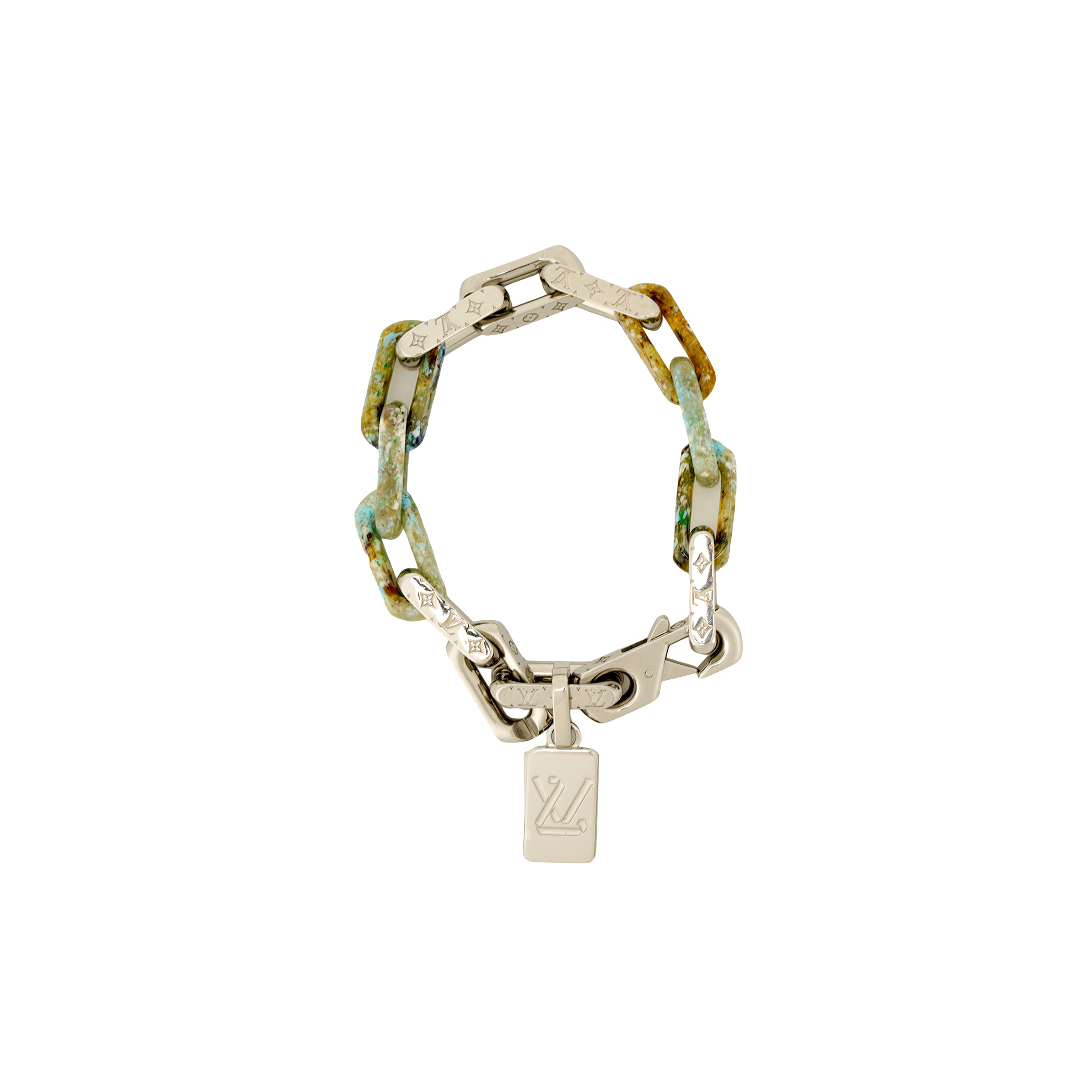 Louis Vuitton Monogram Chain Cuban Link Green/Silver  Necklace. M00733