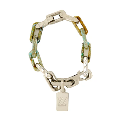 Louis Vuitton Monogram Chain Cuban Link Green/Silver Necklace. M00733