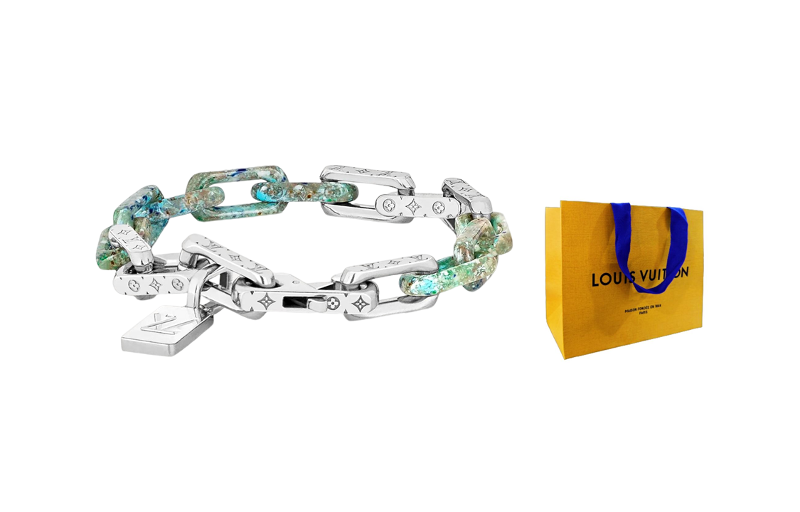 Order Louis Vuitton Monogram Chain Cuban Link Green/Silver  Necklace. M00733