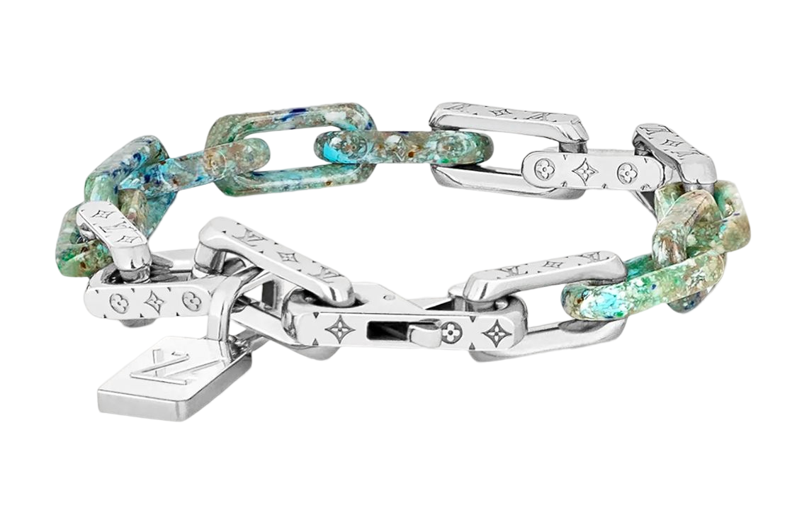 Lookbook Louis Vuitton Monogram Chain Cuban Link Green/Silver  Necklace. M00733