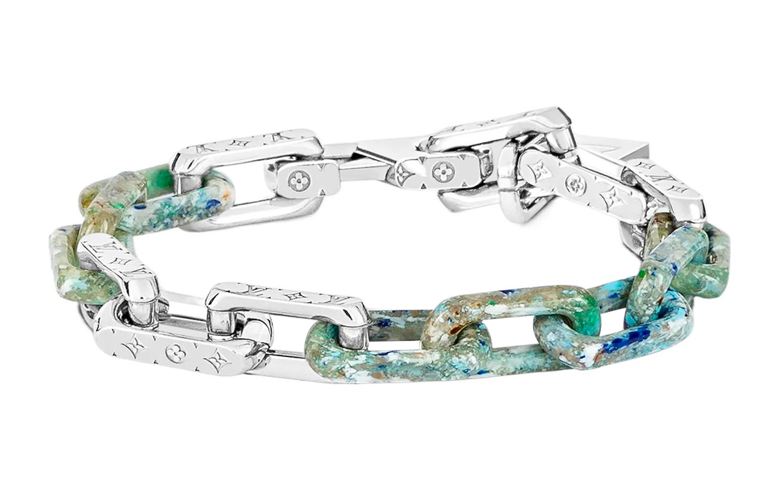 Shop Louis Vuitton Monogram Chain Cuban Link Green/Silver  Necklace. M00733