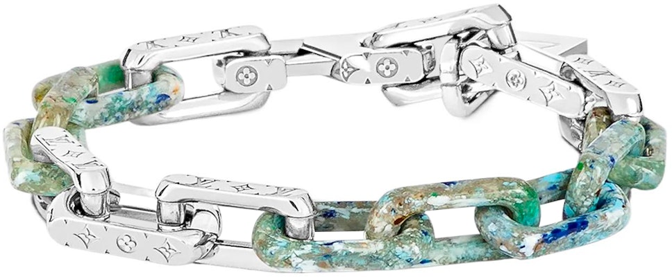 Louis Vuitton Monogram Chain Cuban Link Green/Silver Necklace. M00733 Shop Louis Vuitton Monogram Chain Cuban Link Green/Silver Necklace. M00733