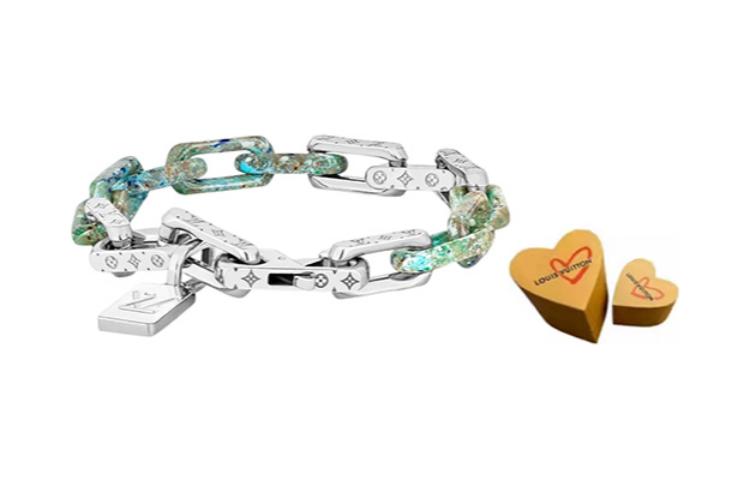 Details for Louis Vuitton Monogram Chain Cuban Link Green/Silver  Necklace. M00733