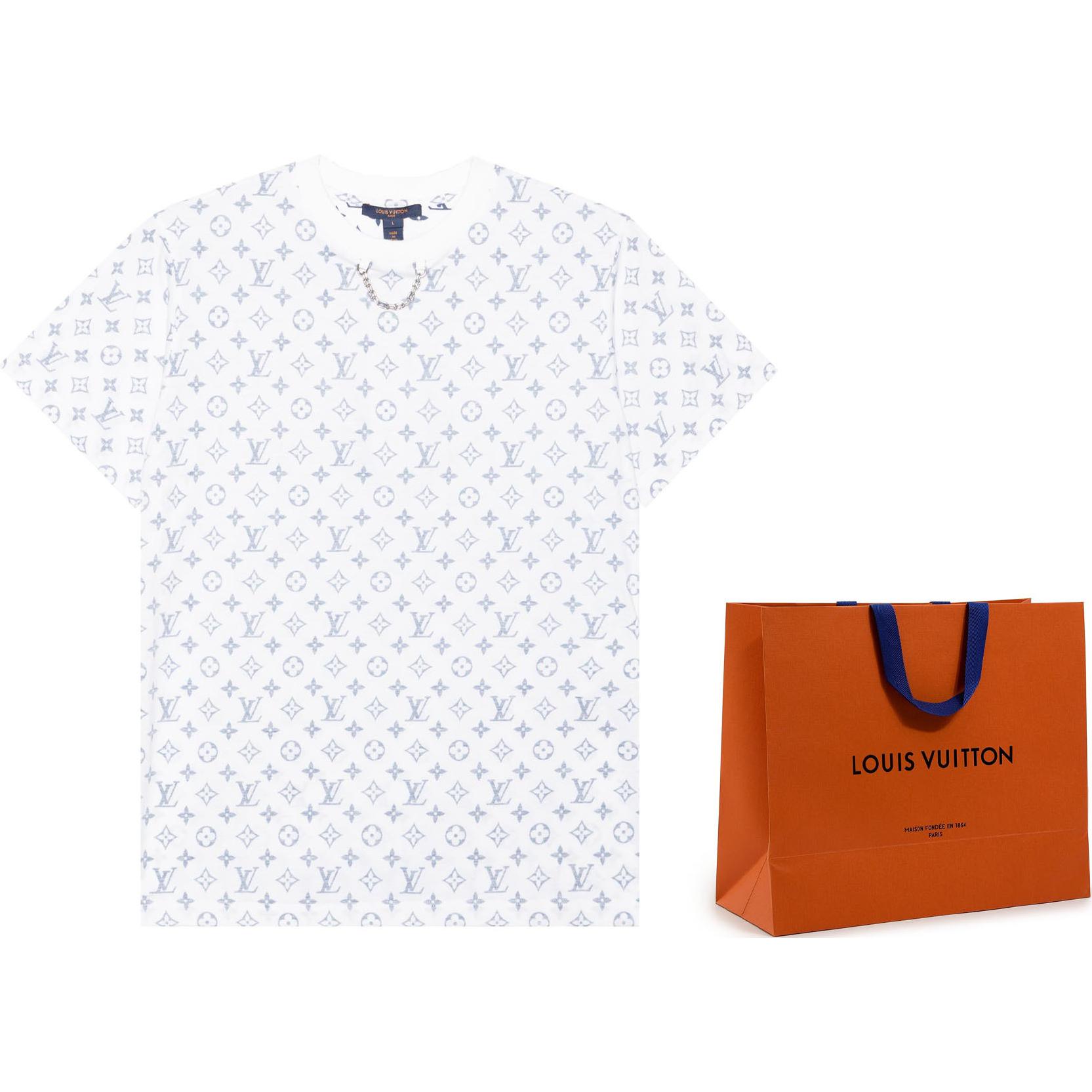 Shop ルイヴィトン モノグラムチェーンネックロゴTシャツ ユニセックス ホワイト 1A8QDG