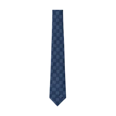 Louis Vuitton Monogram Check Pattern Silk Tie Blue for Men M96419