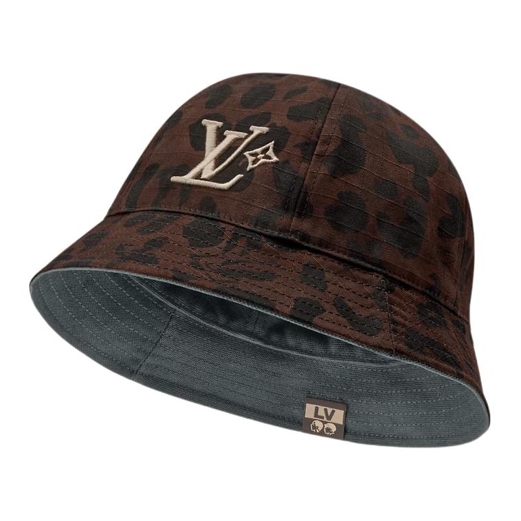 Lookbook Topi Bucket Pria LOUIS VUITTON Monogram Kain Tortoiseshell/Olive Hijau. M5253
