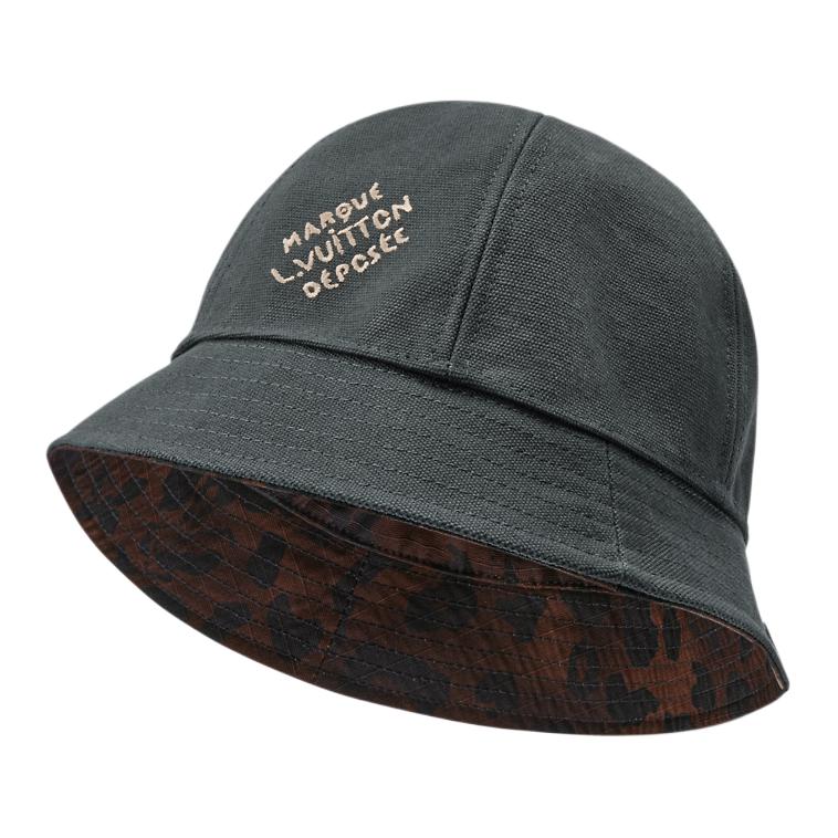 Shop Sombrero Bucket Louis Vuitton Monogram Algodón Tortoiseshell/Verde Oliva Hombre M5253L