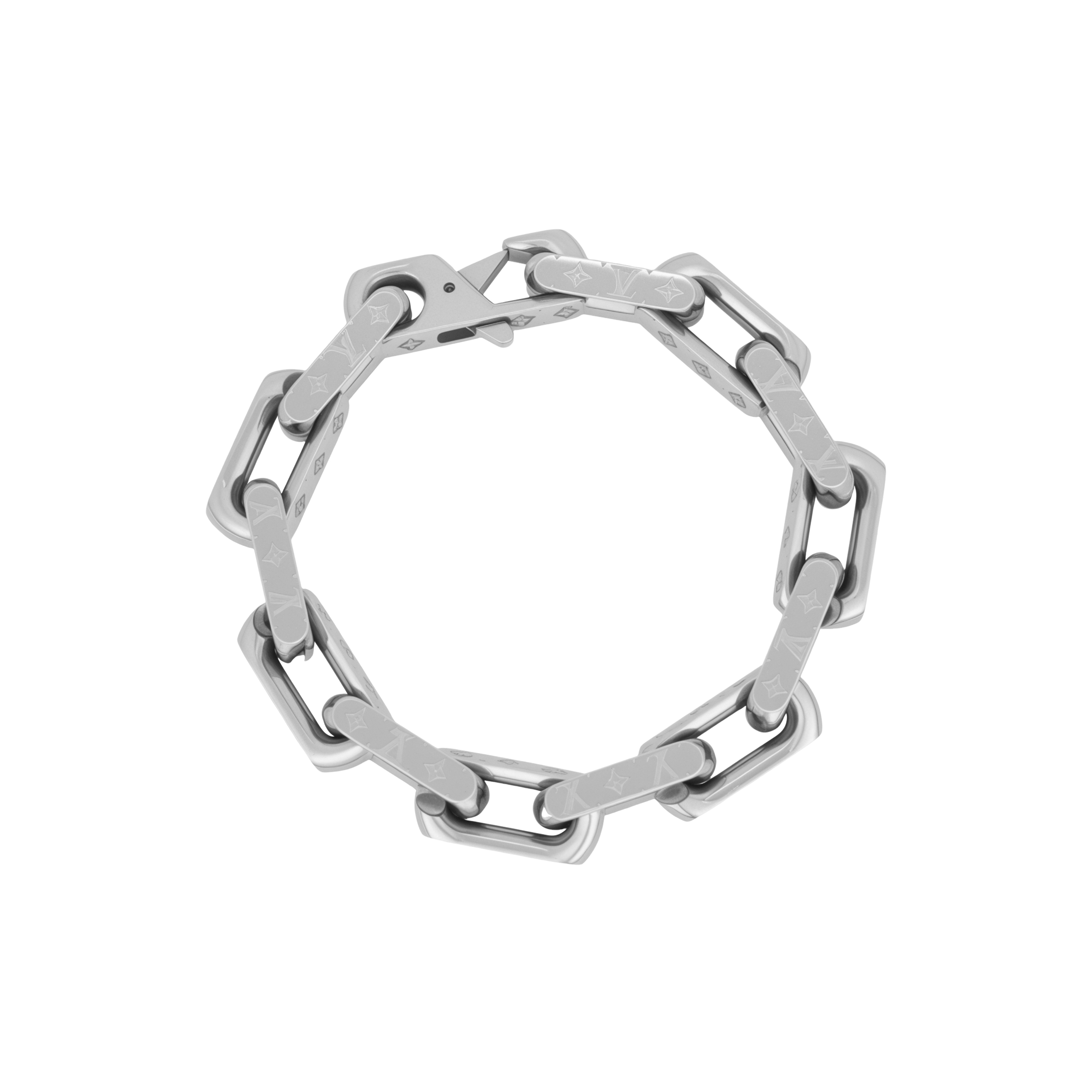 LOUIS VUITTON Monogram Cuban Chain Metal Bracelet Unisex Silver M00308