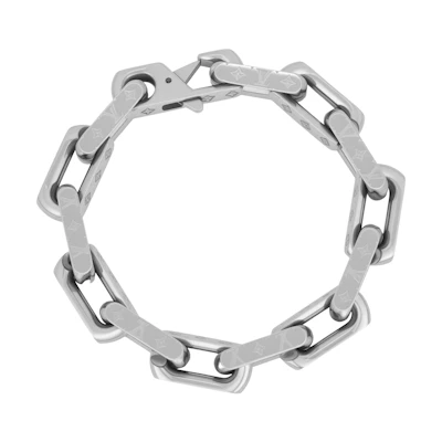 LOUIS VUITTON Monogram Cuban Chain Metal Bracelet Unisex Silver M00308