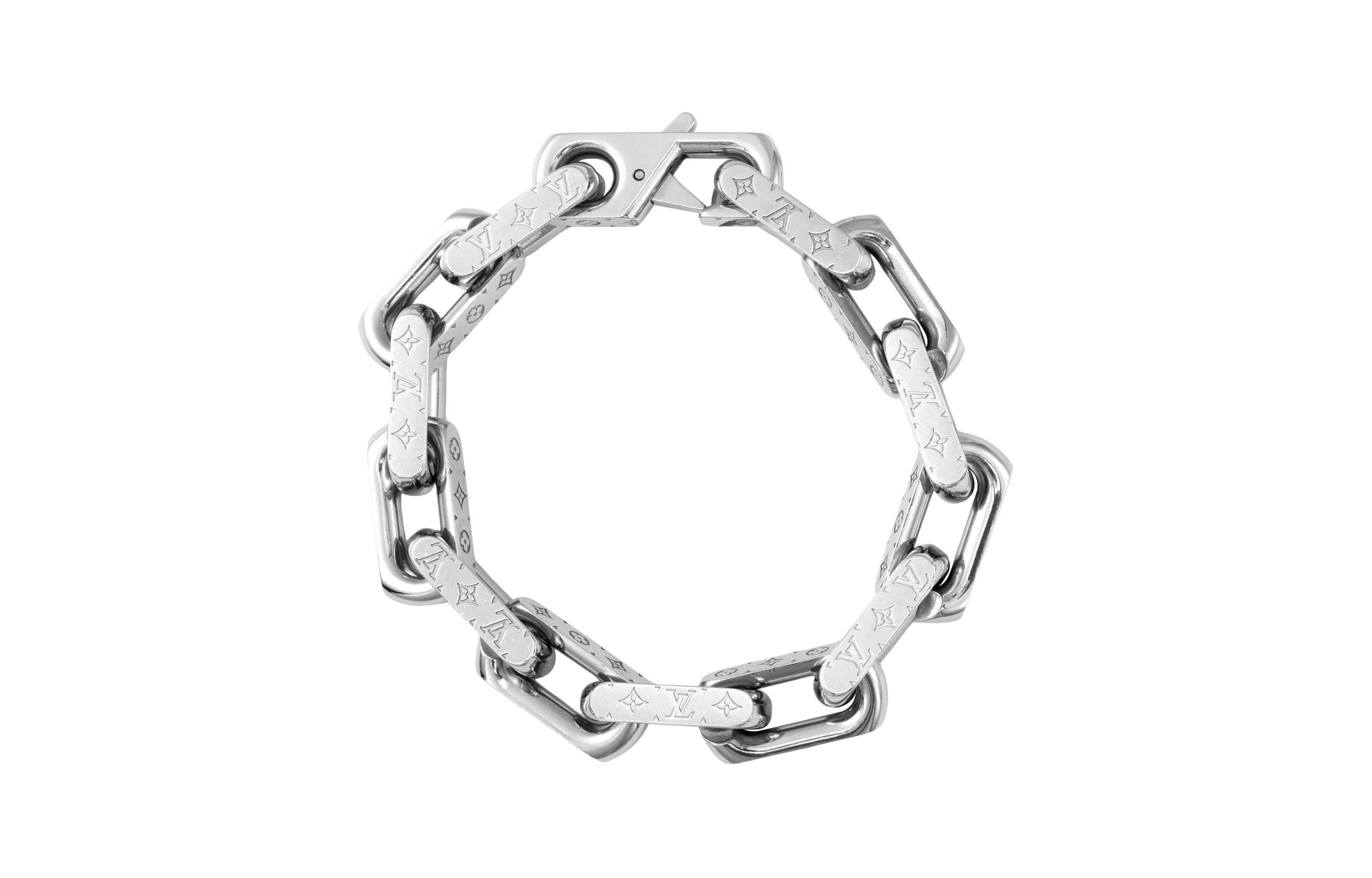 Order 루이 비통 모노그램 쿠반 체인 메탈 팔찌 유니섹스 실버 M00308
