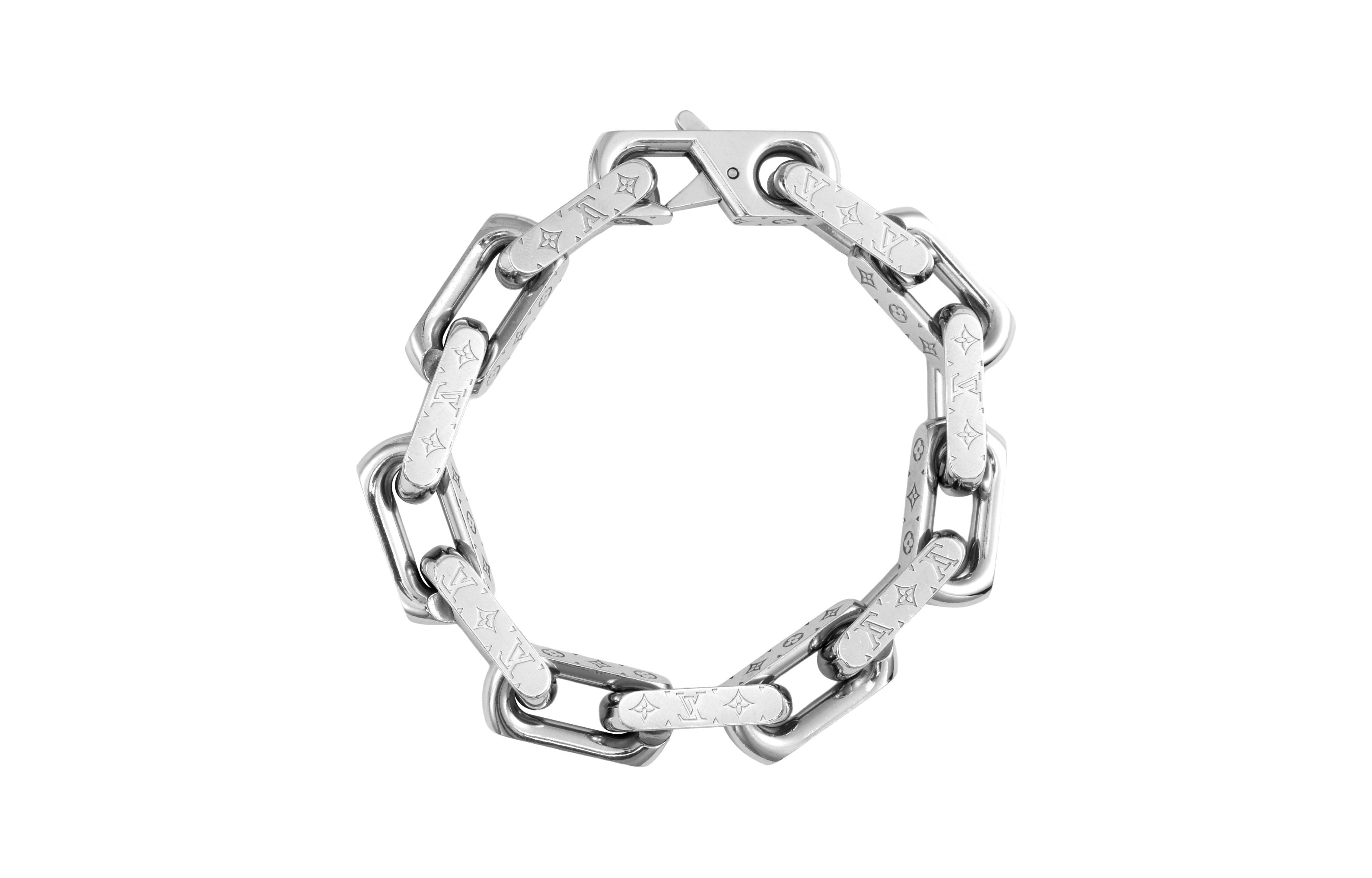 Lookbook 루이 비통 모노그램 쿠반 체인 메탈 팔찌 유니섹스 실버 M00308