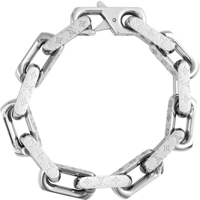 루이 비통 모노그램 쿠반 체인 메탈 팔찌 유니섹스 실버 M00308 Lookbook 루이 비통 모노그램 쿠반 체인 메탈 팔찌 유니섹스 실버 M00308