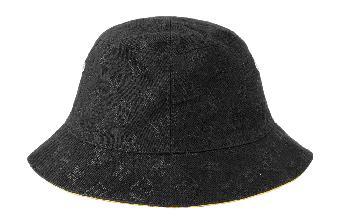 LOUIS VUITTON Monogram Denim Black Yellow Reversible Cotton Bucket Hat Men M76208