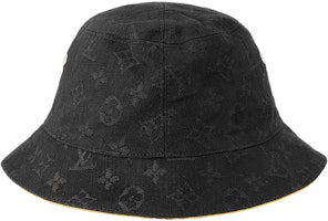 LOUIS VUITTON Monogram Denim Black Yellow Reversible Cotton Bucket Hat Men M76208 LOUIS VUITTON Monogram Denim Black Yellow Reversible Cotton Bucket Hat Men M76208