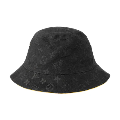 LOUIS VUITTON Monogram Denim Black Yellow Reversible Cotton Bucket Hat Men M76208