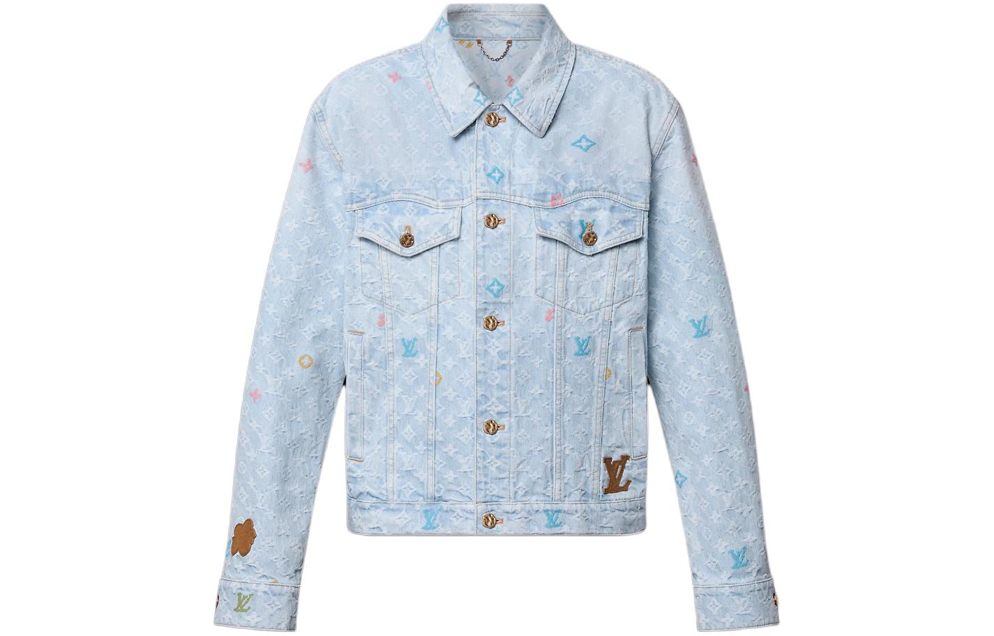 LOUIS VUITTON Monogram Denim Button-Up Jacket  Blue Long Sleeve Outerwear 1AFPTC