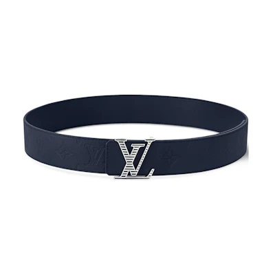 LOUIS VUITTON Monogram Design Blue Leather Belt 4CM Wide m8633u
