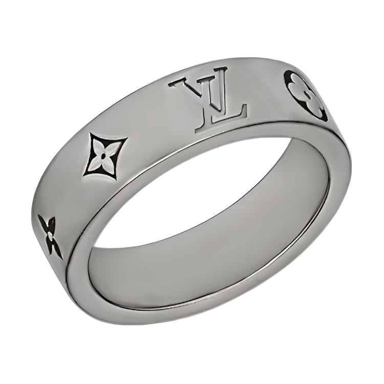 LOUIS VUITTON Monogram Design Brass Ring for Men Gunmetal Grey. M1181S