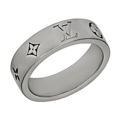 LOUIS VUITTON Monogram Design Brass Ring for Men Gunmetal Grey. M1181S