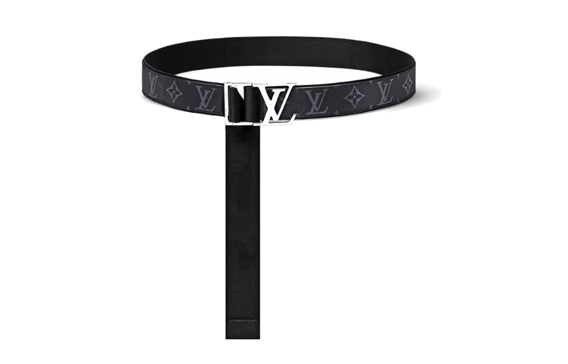 LOUIS VUITTON Monogram Eclipse Engraved Logo Belt Unisex Couple Black 3.5cm Wide m8353z