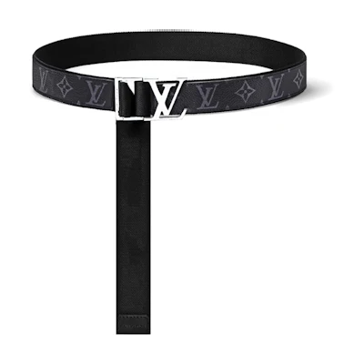 LOUIS VUITTON Monogram Eclipse Engraved Logo Belt Unisex Couple Black 3.5cm Wide m8353z
