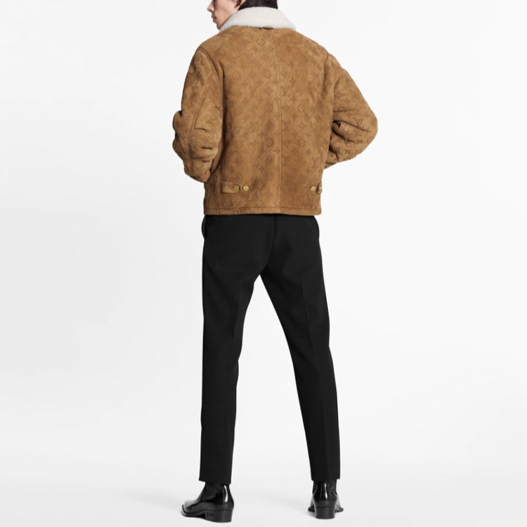 Shop LOUIS VUITTON Jaket Kulit Coklat Embossed Monogram 1A8APD