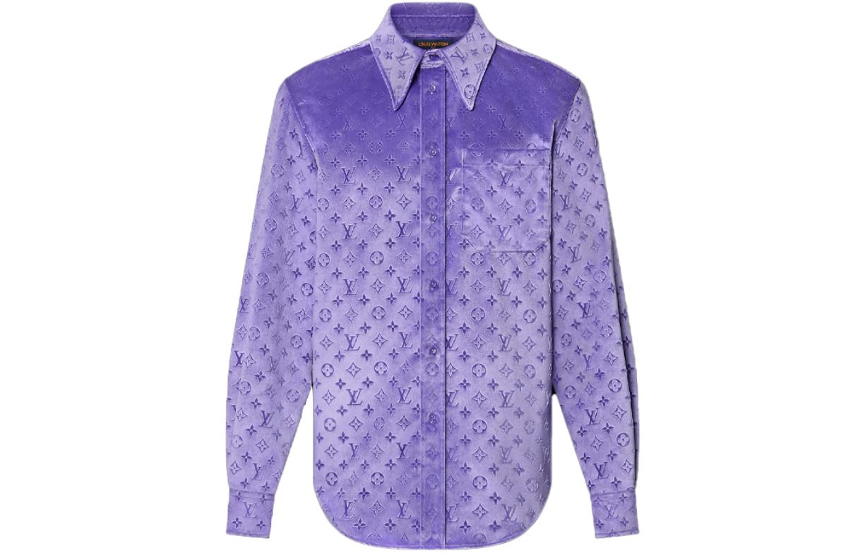 LOUIS VUITTON Monogram Embossed Long Sleeve Shirt Purple Mens. 1AAIGD