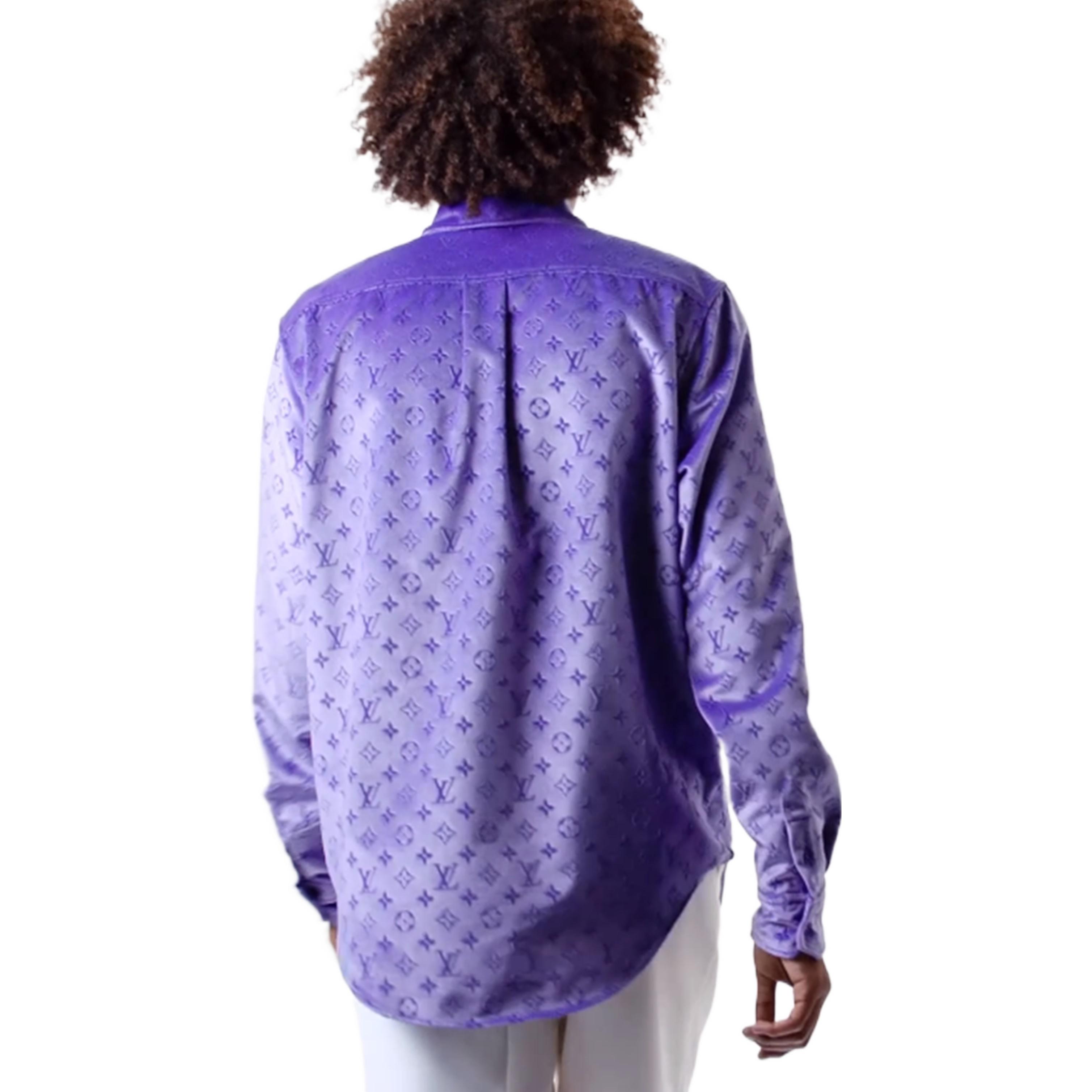 LOUIS VUITTON Monogram Embossed Long Sleeve Shirt Purple Mens. 1AAIGD 圖 3