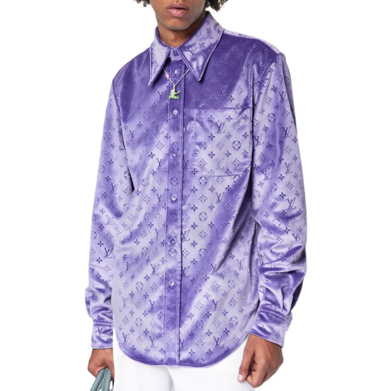 LOUIS VUITTON Monogram Embossed Long Sleeve Shirt Purple Mens. 1AAIGD 圖 5