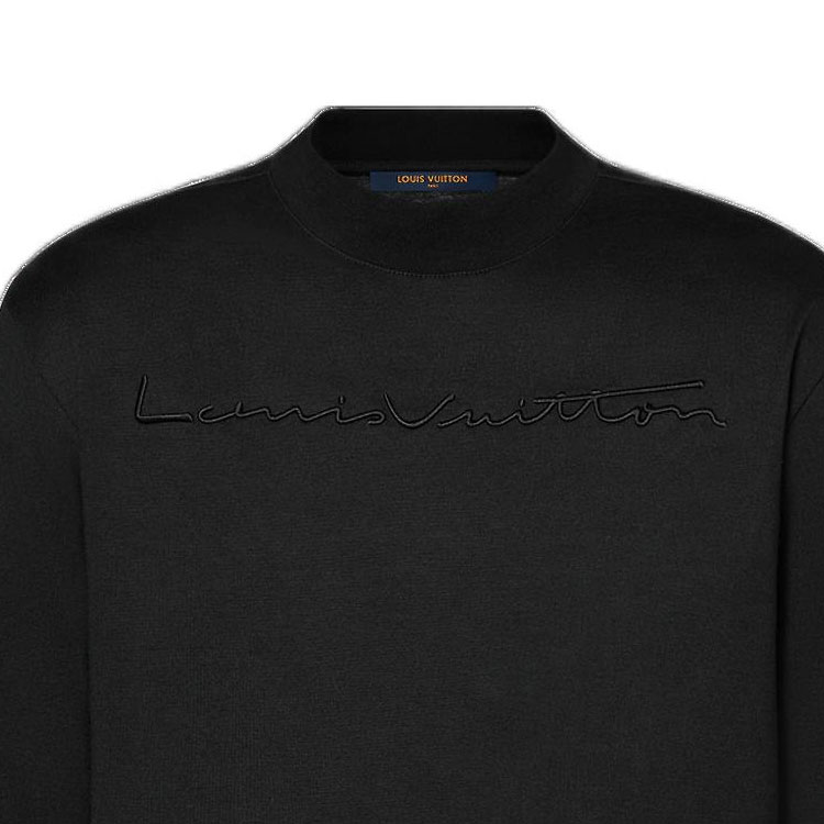 Shop LOUIS VUITTON Monogram Embroidered Black Crewneck Long Sleeve T-Shirt SS23 1AATB6