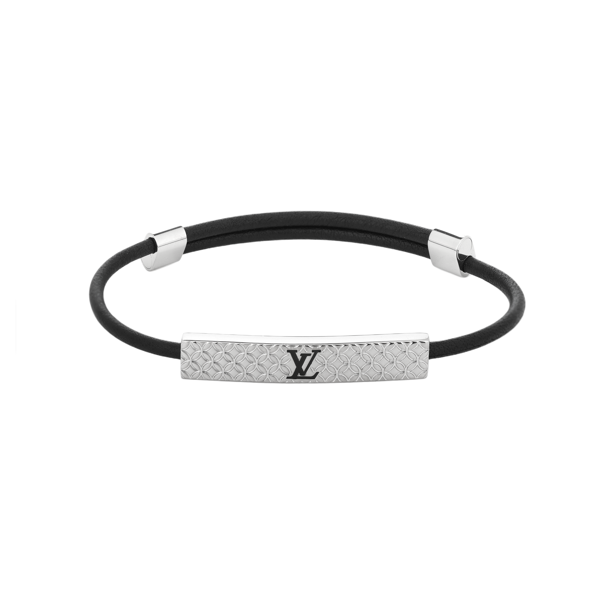 Louis Vuitton Monogram Engraved Black Metal Bracelet for Men. M8332Z