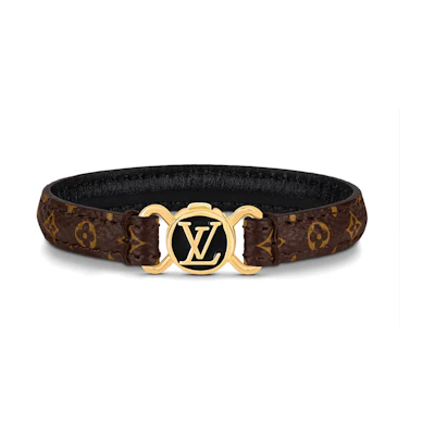 Louis Vuitton Monogram Engraved Bracelet Unisex Couple Style Brown QM8026F