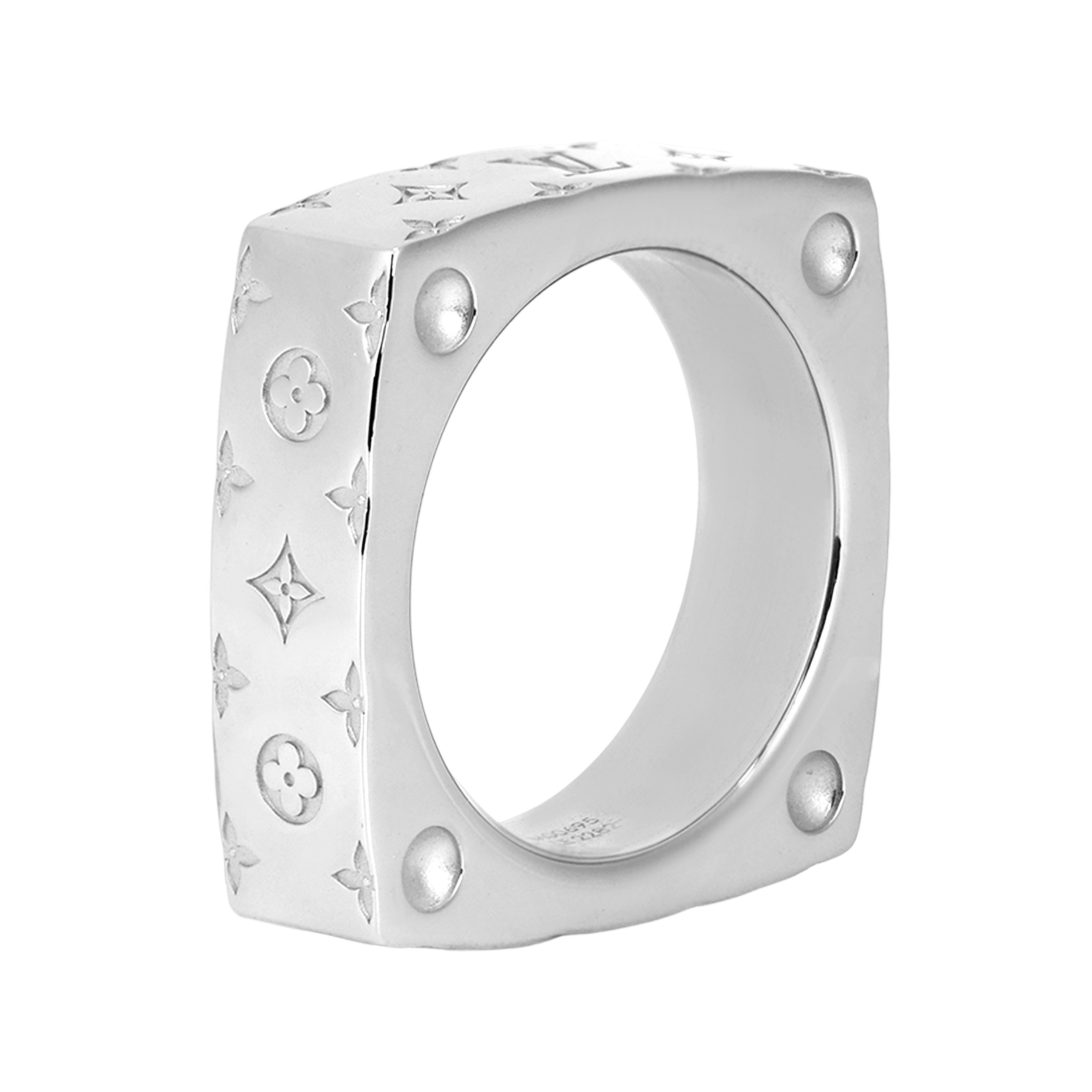 LOUIS VUITTON Monogram Engraved Metal Ring Silver for Men M00694
