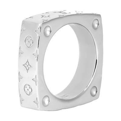 LOUIS VUITTON Monogram Engraved Metal Ring Silver for Men M00694