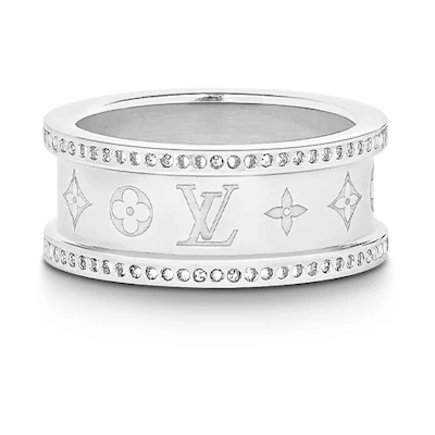 LOUIS VUITTON Monogram Engraved Silver Metal Ring for Men. M0903L