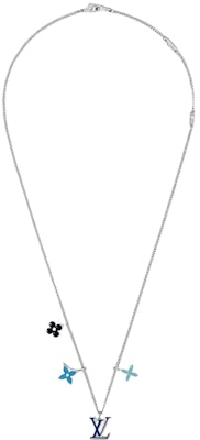 LOUIS VUITTON Monogram Floral Brass Necklace Silver for Men. M00917 Lookbook LOUIS VUITTON Monogram Floral Brass Necklace Silver for Men. M00917