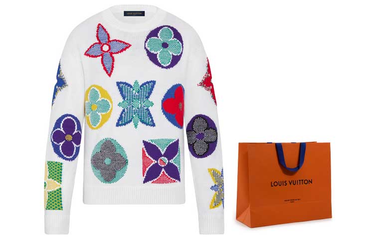 Cheap Jersey de Lana Blanca Louis Vuitton Monograma Floral Crewneck. 1A7XBB