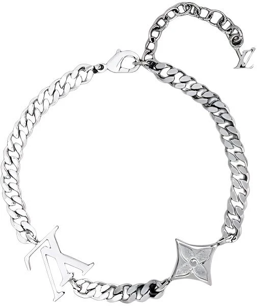 louis-vuitton-monogram-floral-cuban-chain-metal-bracelet-silver-m00508