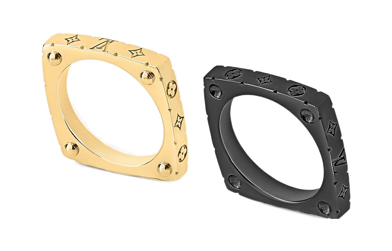 Lookbook LOUIS VUITTON Monogram Floral Engraved Ring Gold Black Unisex Fashion Accessory M00691